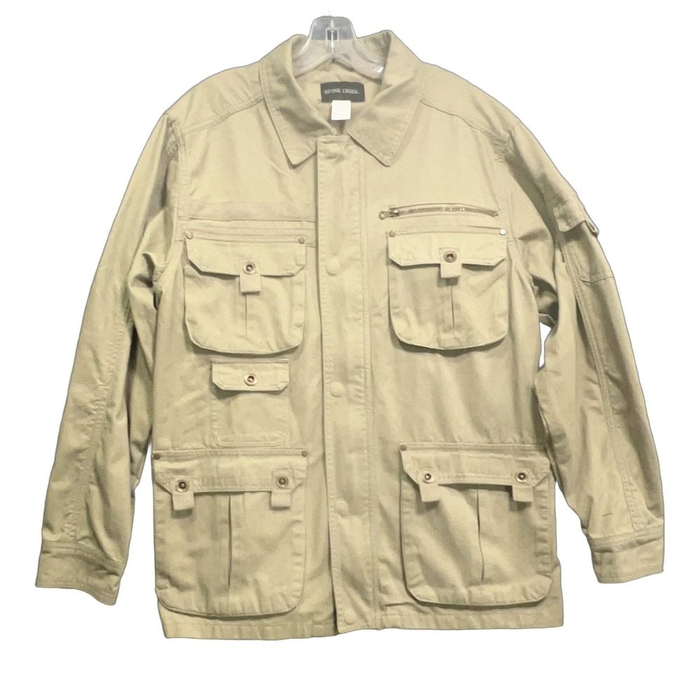 STONE CREEK 321 Men's Military Jacket Large Beige Cotton Full Zip Outdoor Coat